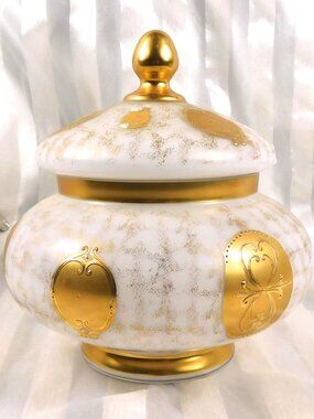 White Imperlux Covered Dish with Gold Trim # 27176